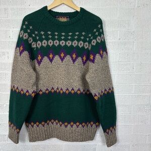 Ralph Lauren x Chaps Vintage 100% Wool Fair Isle Ski Sweater Large Mens Purple
